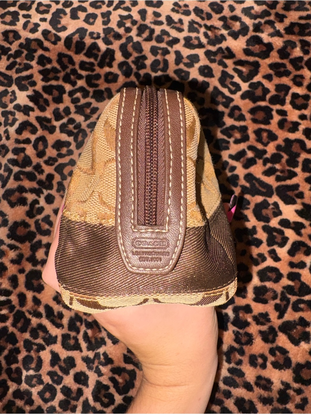 Coach 65th anniversary Signature Canvas Cosmetic Pouch in Brown/Tan - Picture 4 of 6